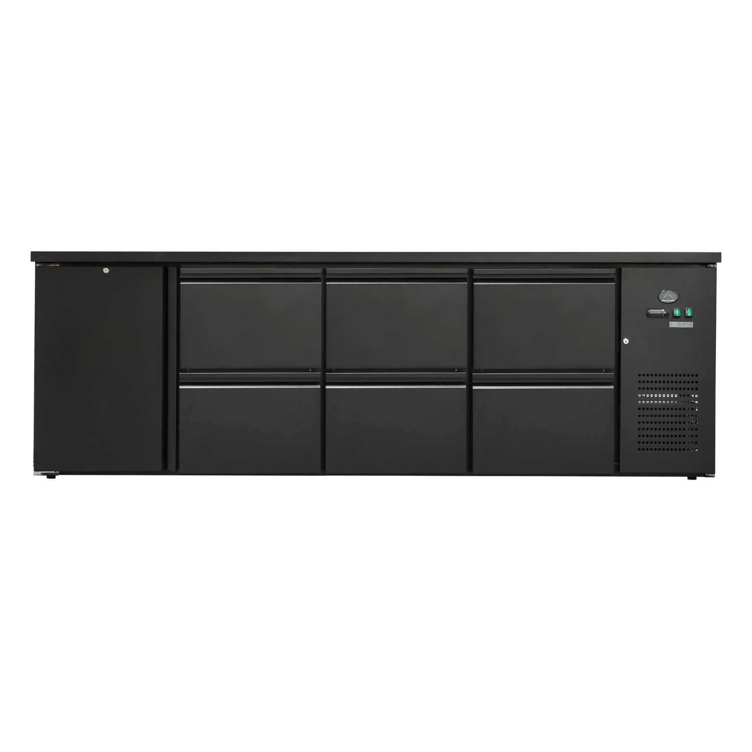 Bild von Flaschenkühltisch 600 Liter | Schwarz | 1 Tür + 6 Schubladen | 2545 x 520 x 840 mm
