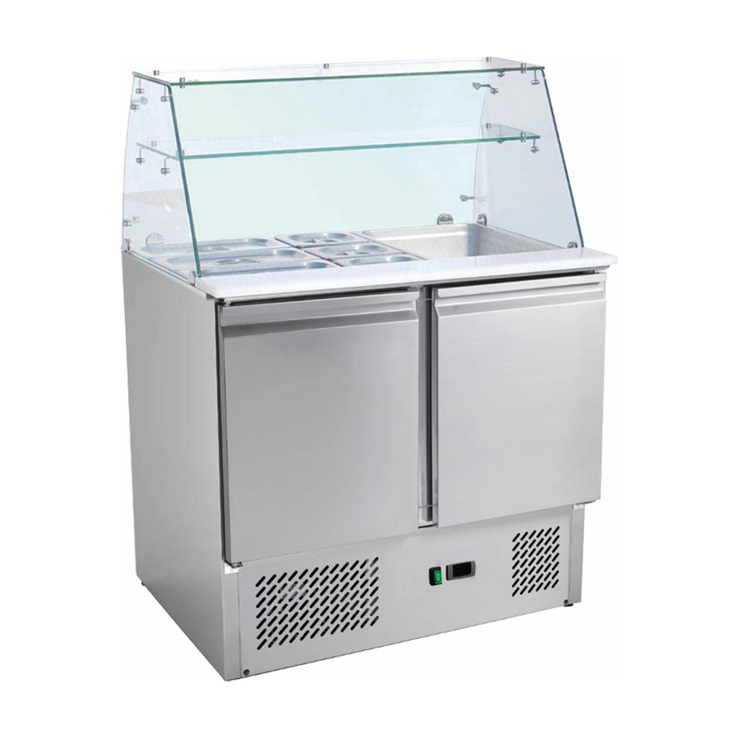 Bild von Saladette mit eingebauter Kühlung und Glasaufsatz | 2 Türen | Volumen: 213 Liter | 900 x 700 x 1310 mm