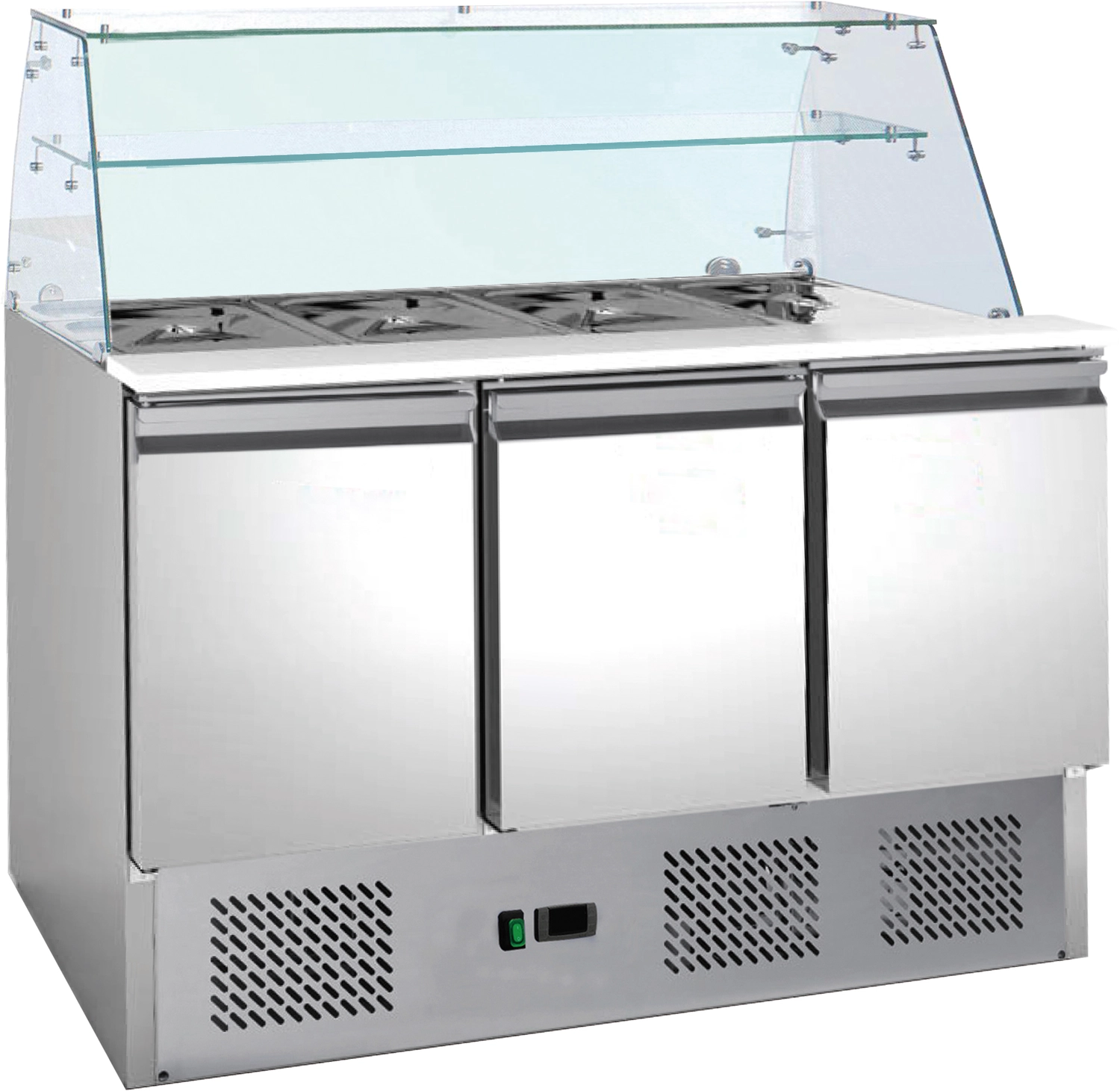 Bild von Saladette mit eingebauter Kühlung und Glasaufsatz | 3 Türen | Volumen: 333 Liter | 1365 x 700 x 1310 mm