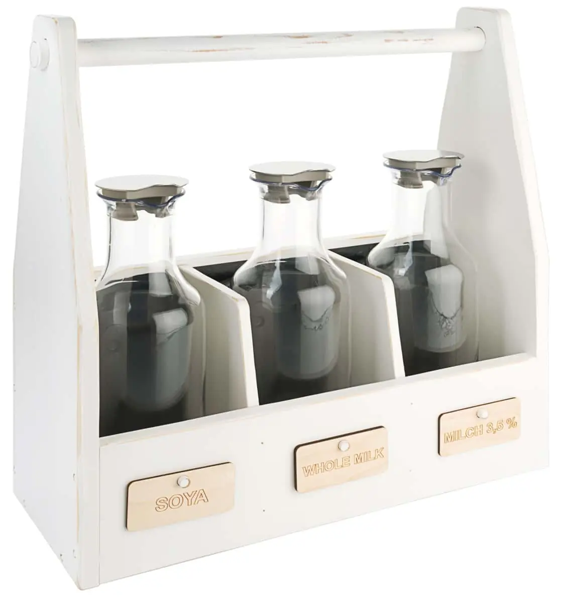 Bild von CARAFINE VINTAGE 'Trio', weiß lackiert 'used look' mit 3 Kunststoffkaraffen