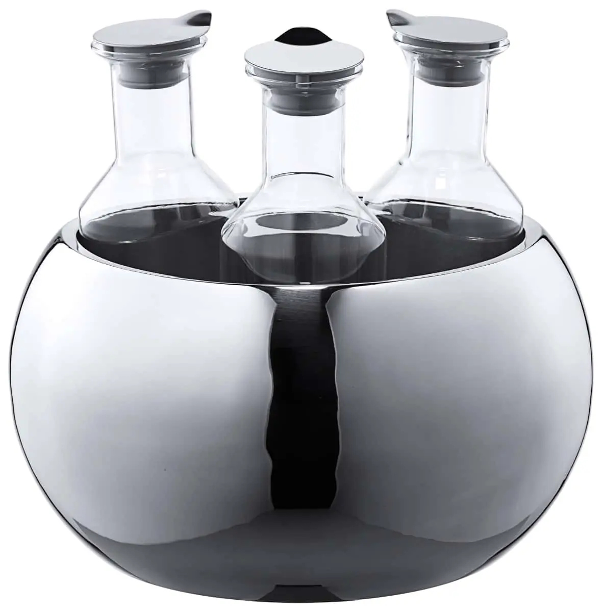Bild von CARAFINE 'Triplet' Polierte Edelstahlkugel,  3 Glaskaraffen