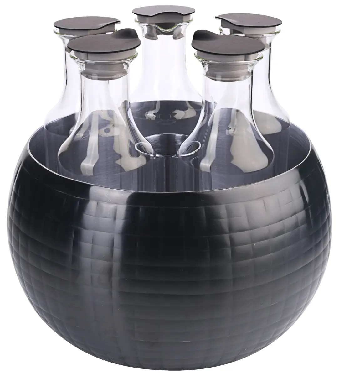 Bild von CARAFINE BLACK 'Quintet'
PVD schwarz, doppelwandig, gehämmert, 5 Glaskaraffen