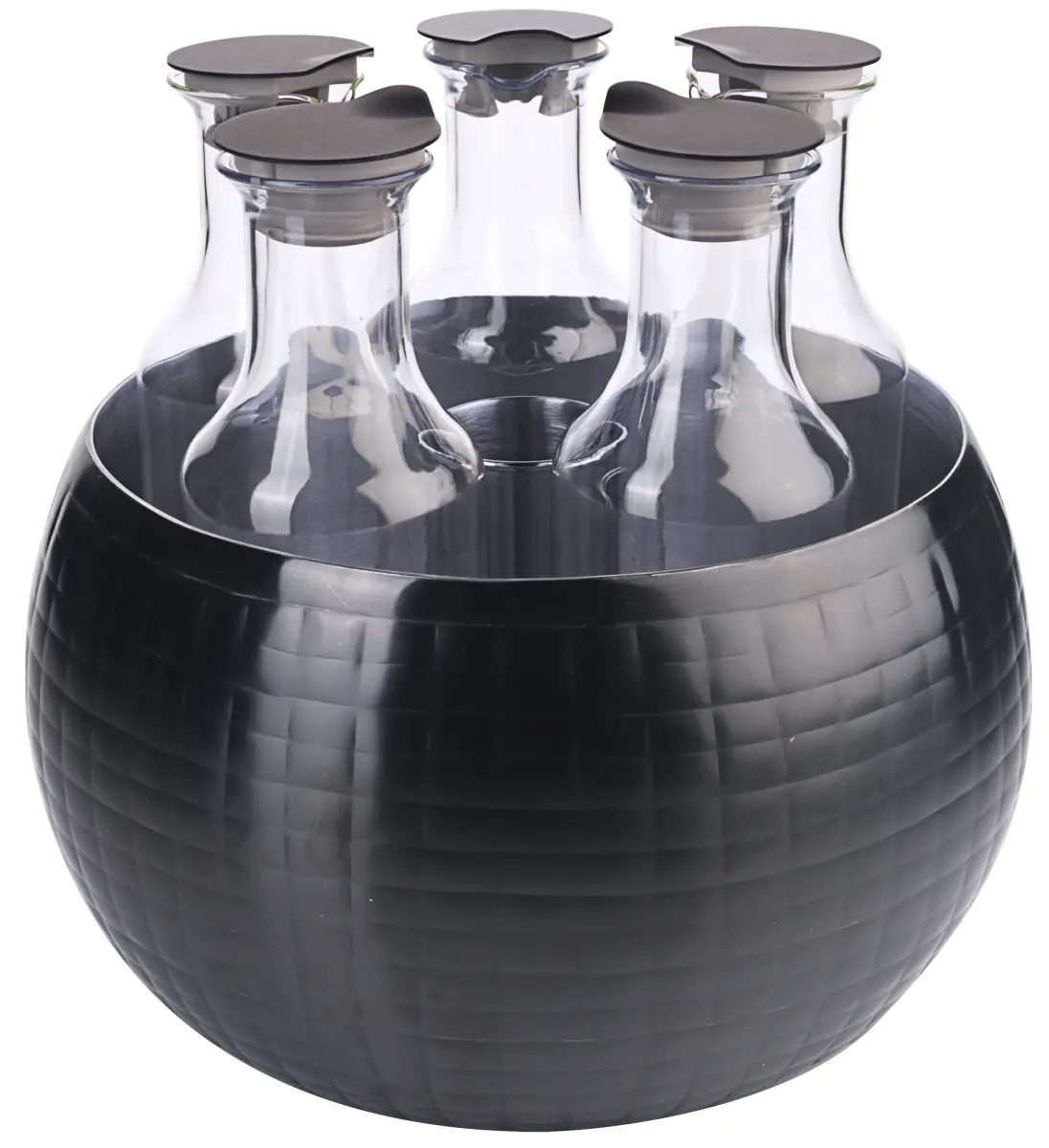 Bild von CARAFINE BLACK 'Quintet'
PVD schwarz, doppelwandig, gehämmert,5 Kunststoffkaraffen