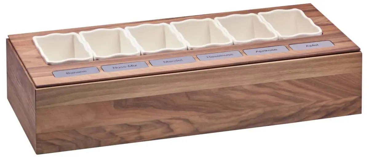 Bild von BOX WALNUT'Brain Food Display' Baus Walnussholz, 6 Behälter