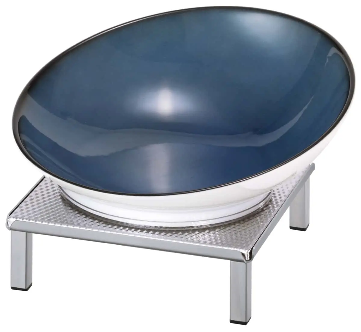 Bild von RAISER INOX 'Buffetschale' Porzellan,blau, Edelstahlfuß, H:17,5 cm