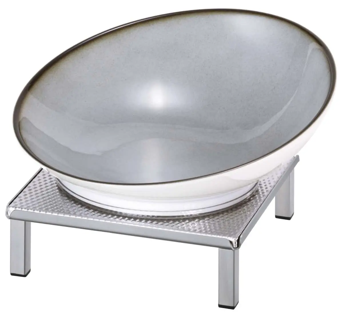 Bild von RAISER INOX 'Buffetschale' Porzellan,grau, Edelstahlfuß, H:17,5 cm