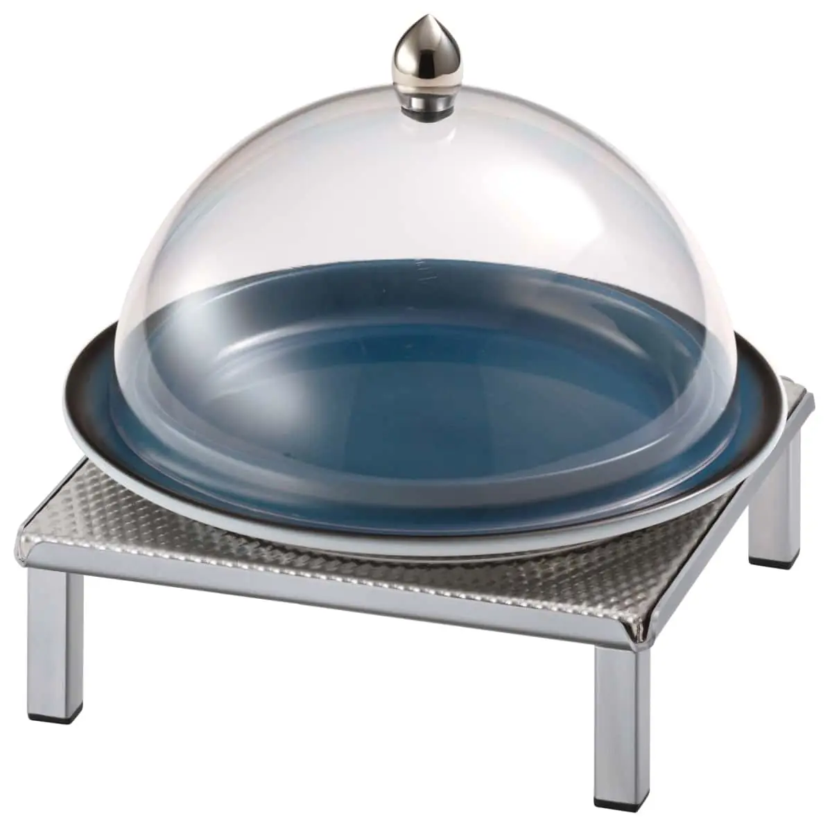 Bild von RAISER INOX 'Clochenplatte' mit Porzellanteller, blau, H:20,8cm