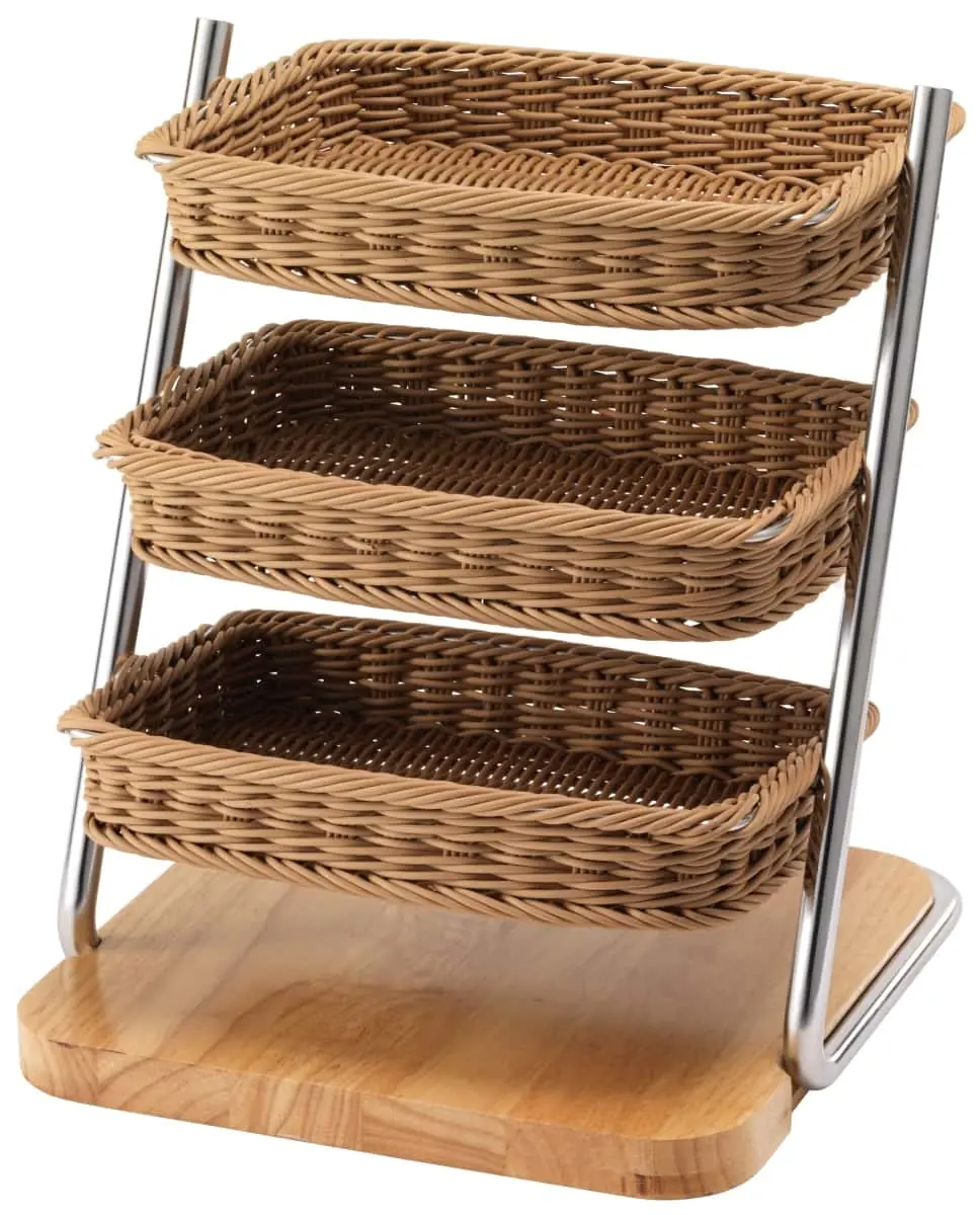 Bild von PICKNICK 'Vario Rack' m.3 breiten Körben, Edelstahlrahmen, Holzfuß