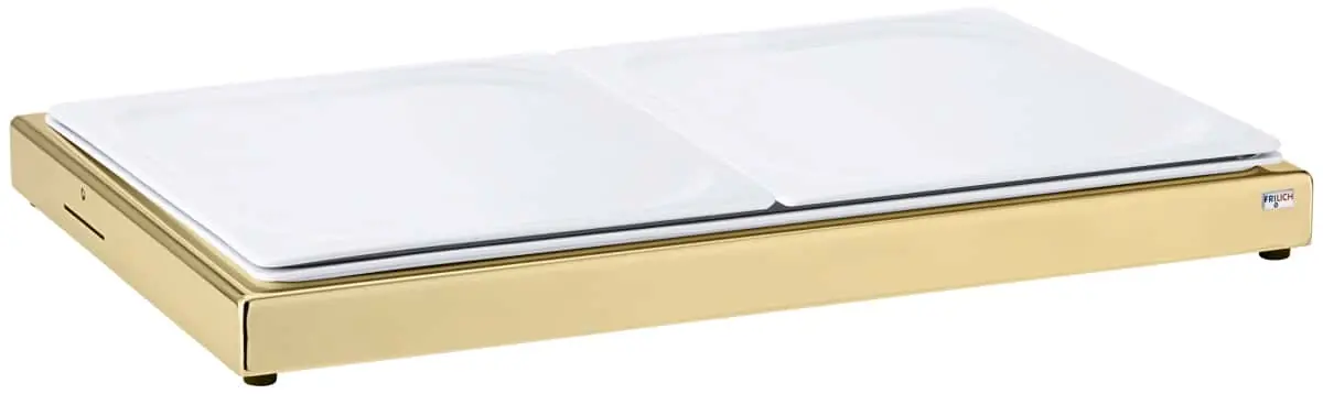 Bild von UNISON GN 'Frischeplatte' mit 2x 1/2 GN Porzellanplatte, vergoldet